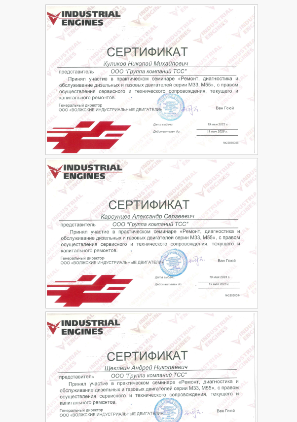 Сертификат компетентности в сфере ремонта и обслуживания двигателей BAUDOUIN